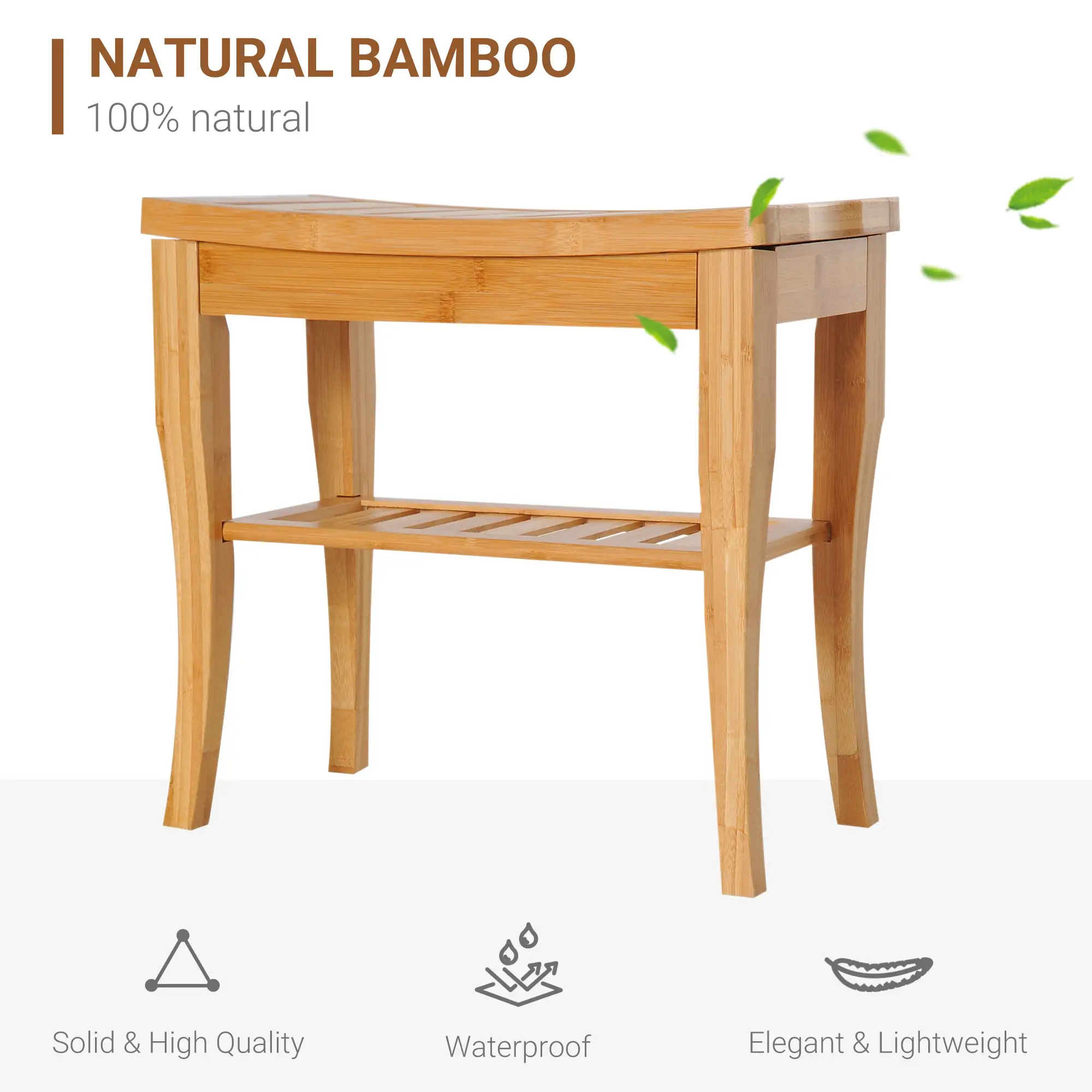 20" Bamboo Shower Bench, Bathroom Stool, Spa Bath Seat - Image 5