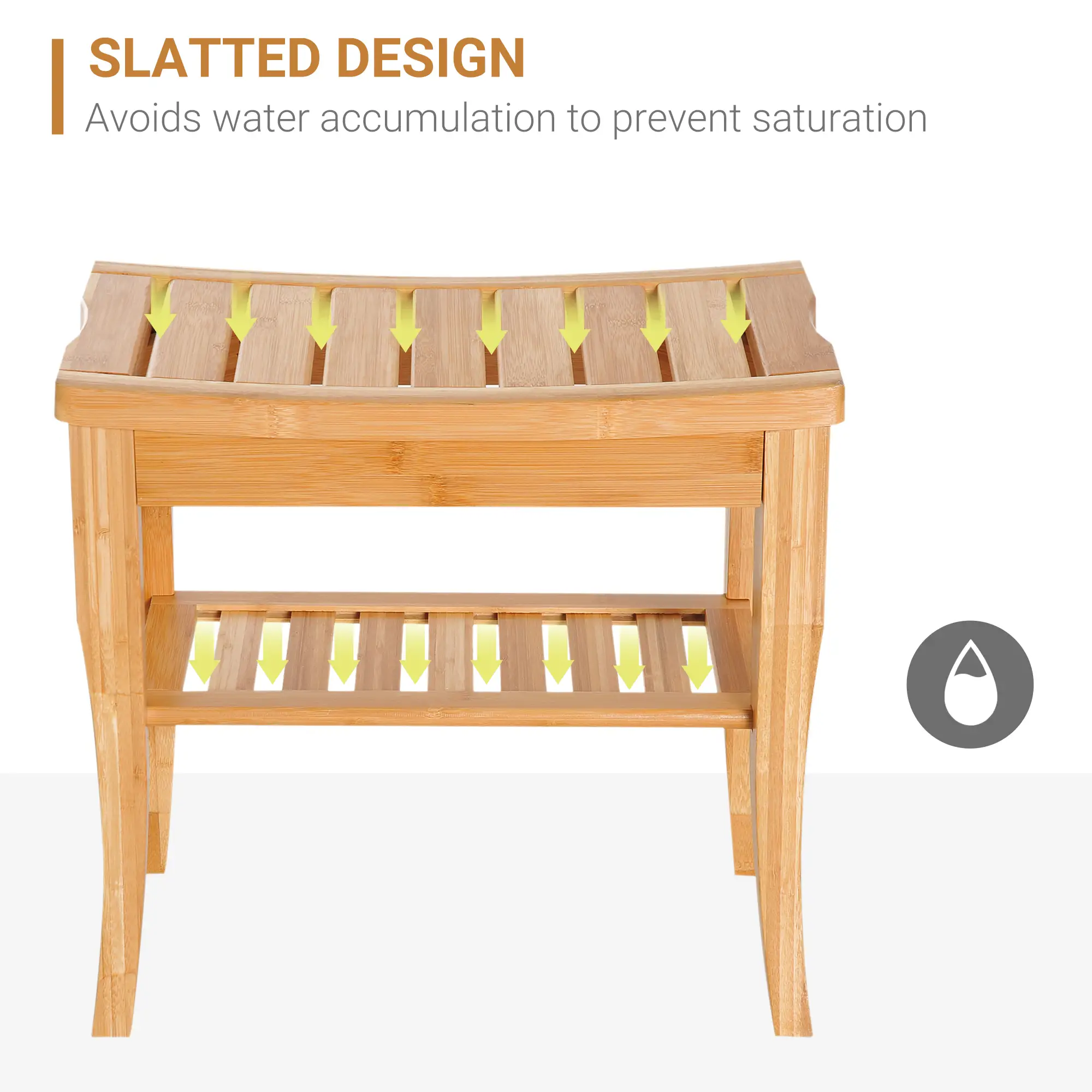 20" Bamboo Shower Bench, Bathroom Stool, Spa Bath Seat - Image 6