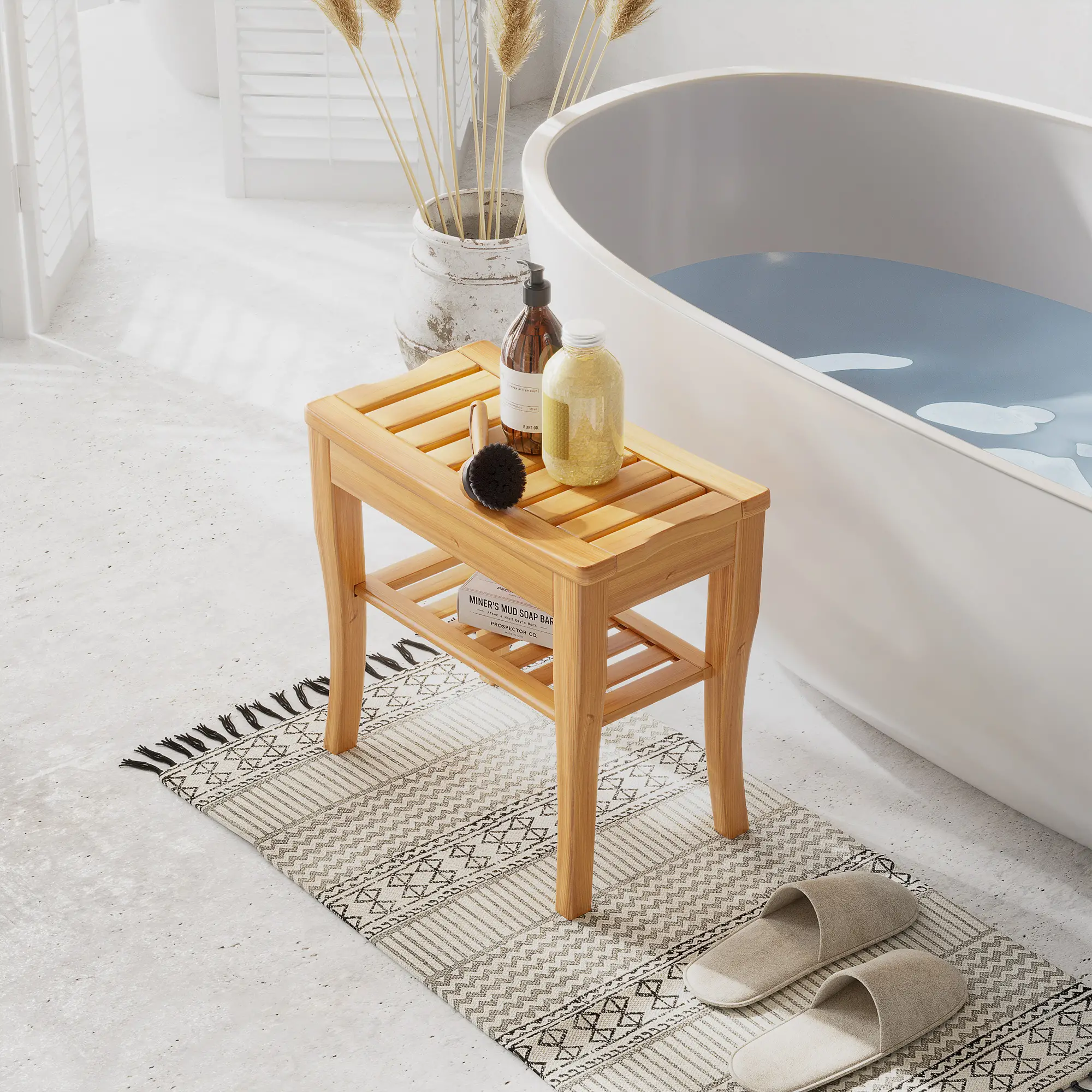 20" Bamboo Shower Bench, Bathroom Stool, Spa Bath Seat - Image 8
