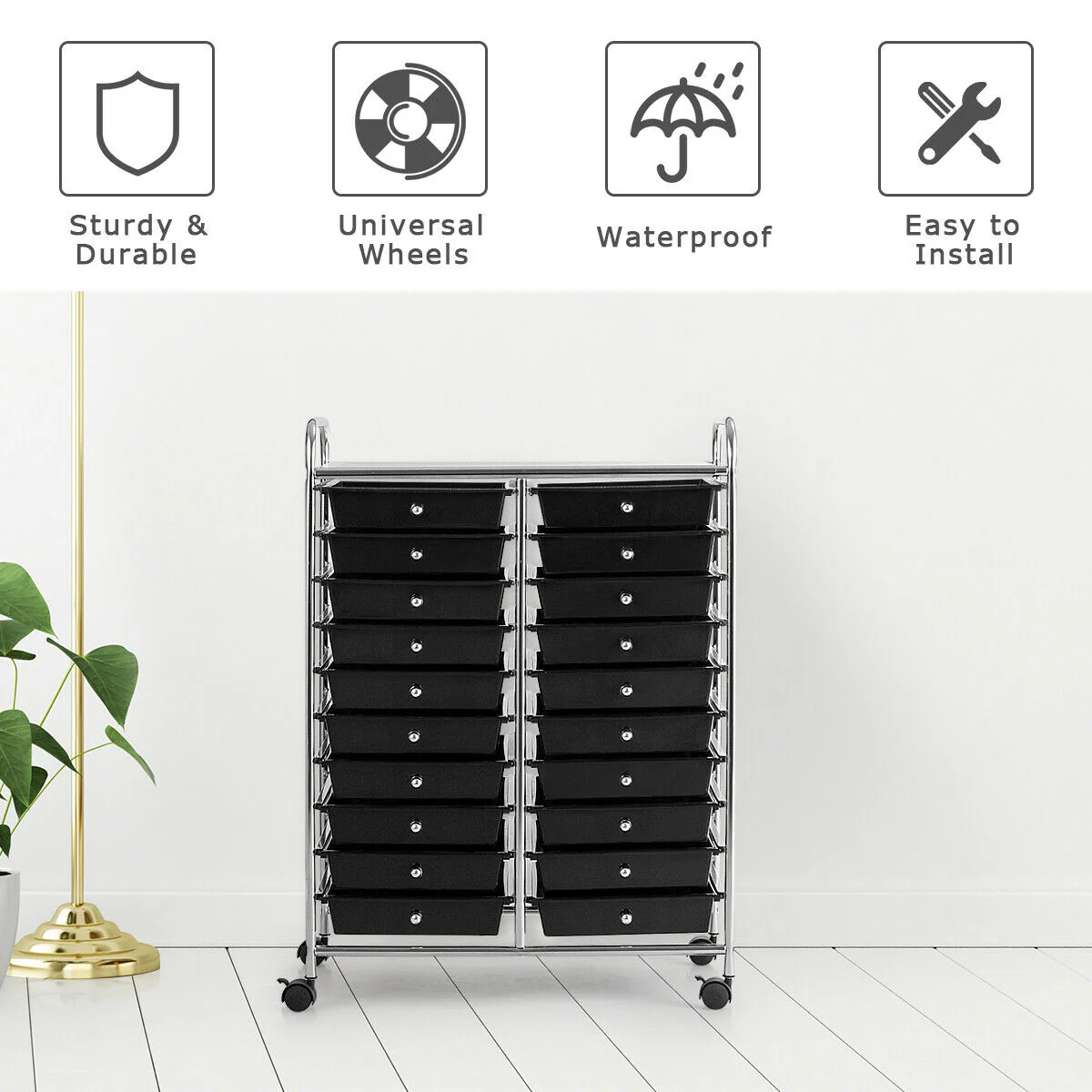 20 Drawers Rolling Cart Storage Organizer, Black - Image 3