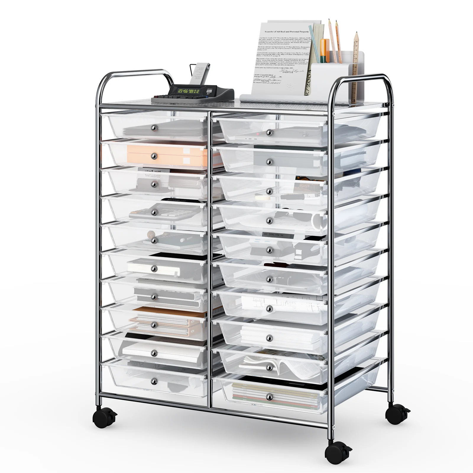 20 Drawers Rolling Cart Storage Organizer, Transparent