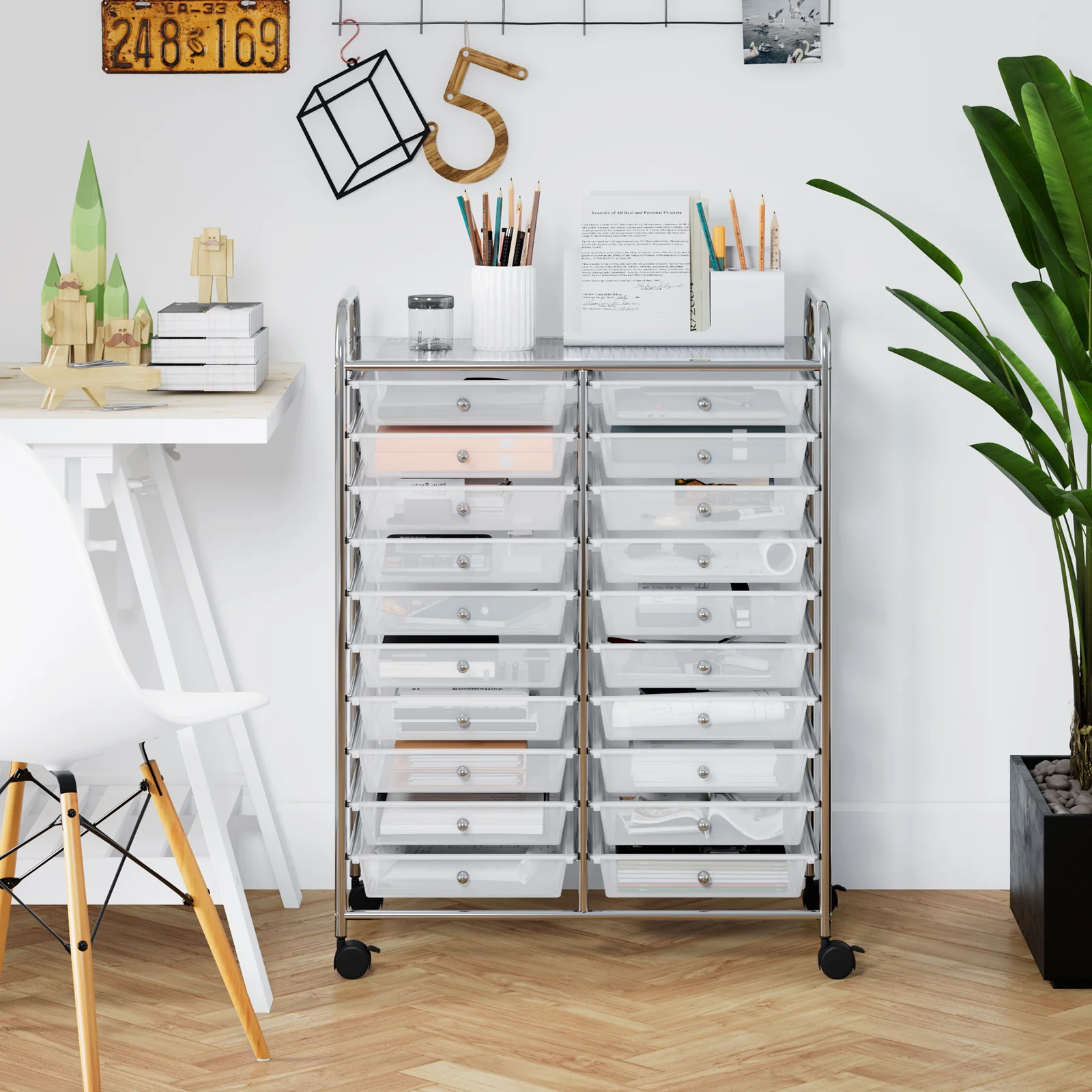 20 Drawers Rolling Cart Storage Organizer, Transparent - Image 2