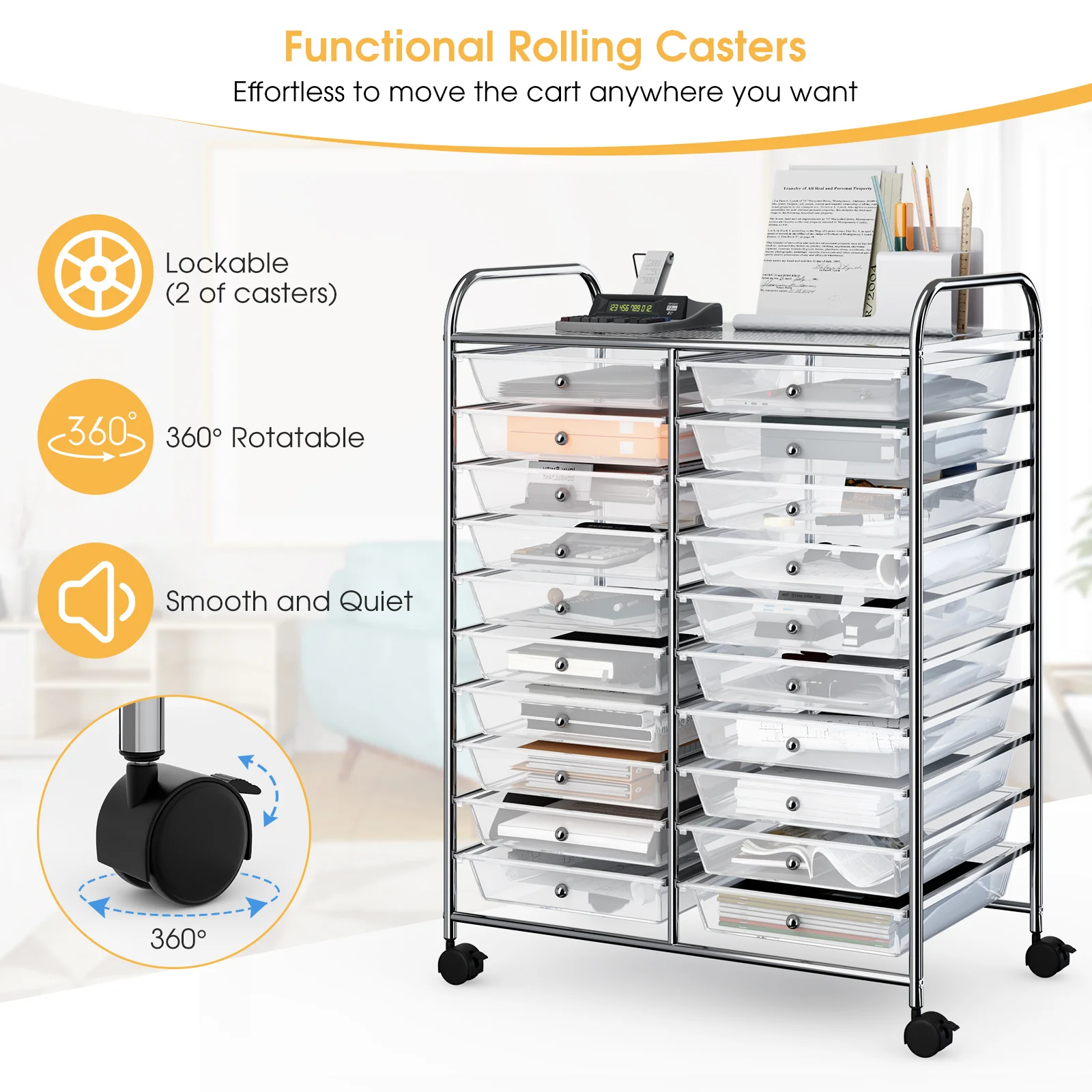 20 Drawers Rolling Cart Storage Organizer, Transparent - Image 9