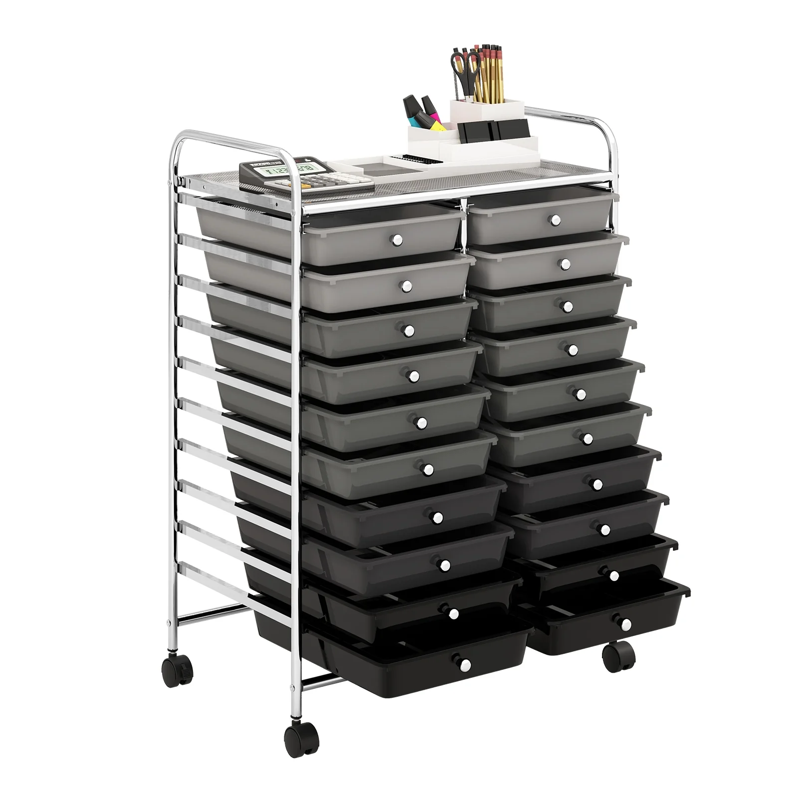 20 Drawers Rolling Storage Cart, Gray, Black - Image 5