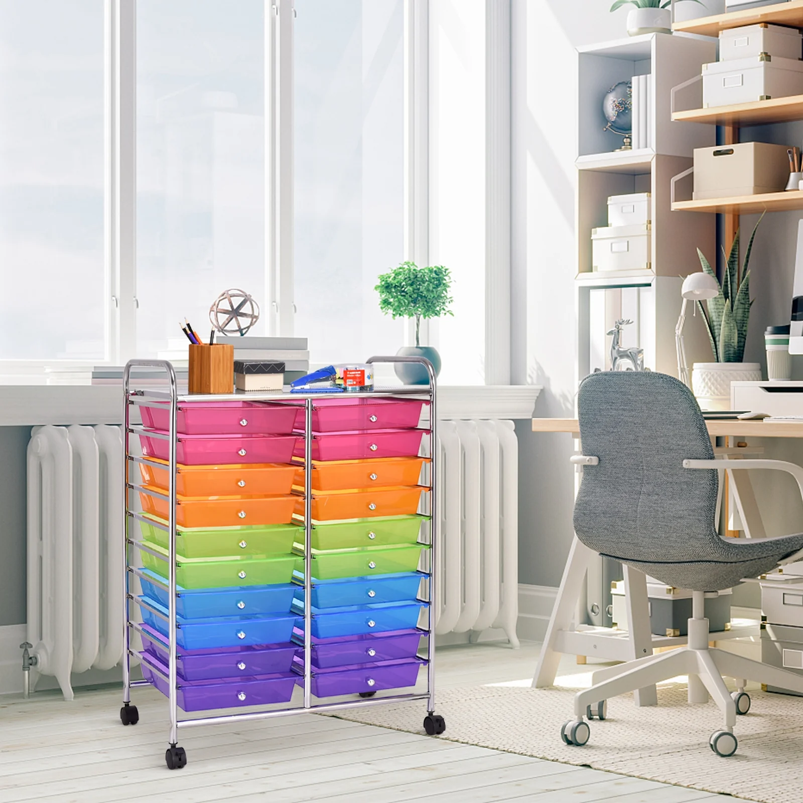 20 Drawers Storage Rolling Cart, Transparent, Multicolor - Image 2