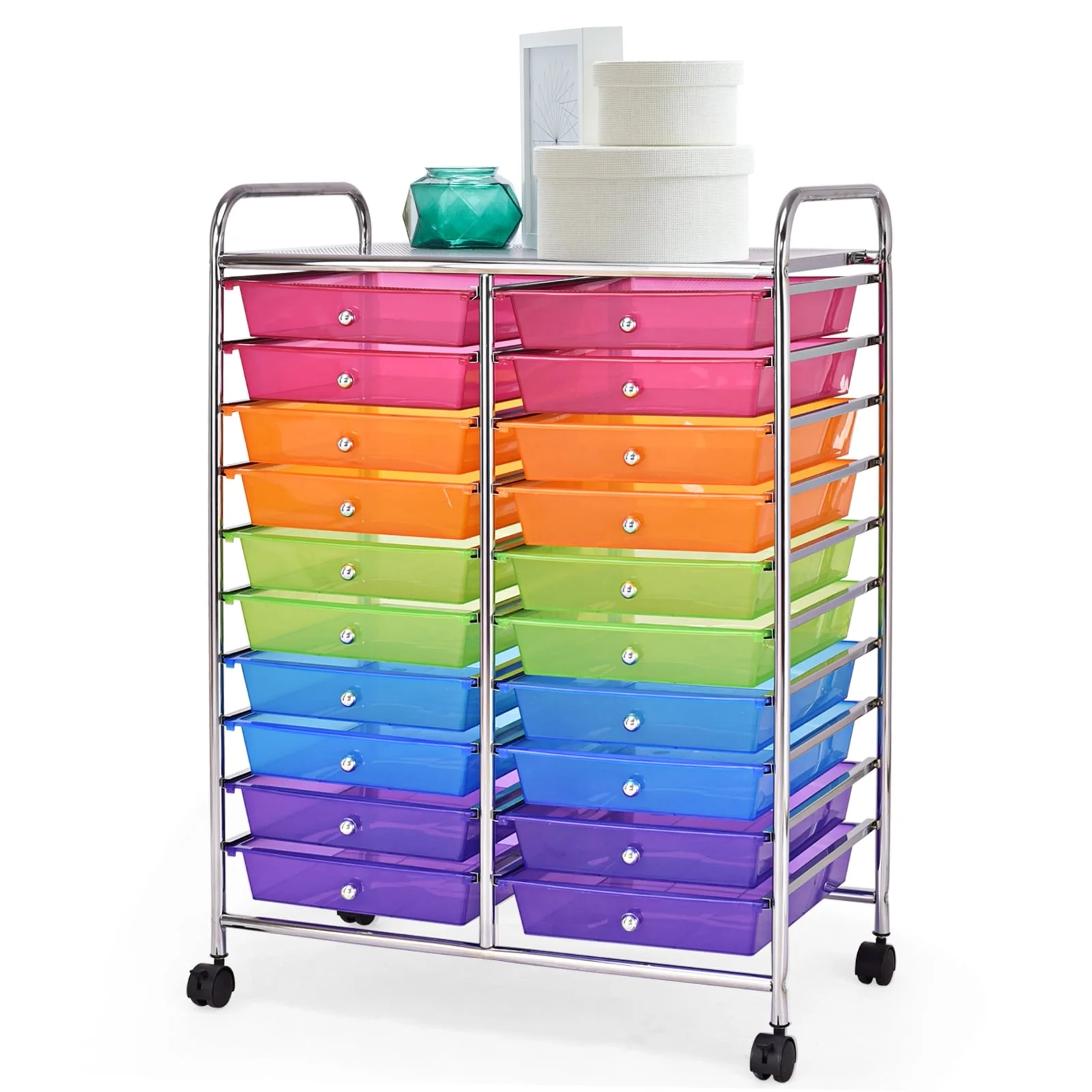 20 Drawers Storage Rolling Cart, Transparent, Multicolor - Image 4