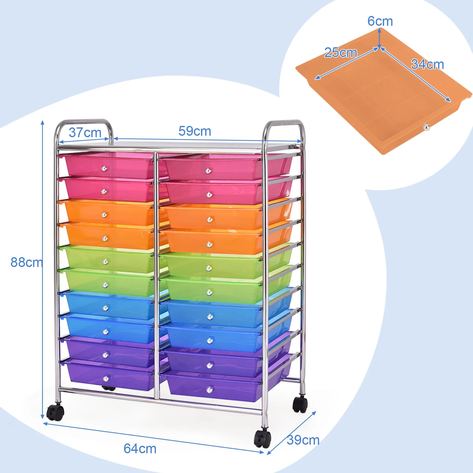 20 Drawers Storage Rolling Cart, Transparent, Multicolor - Image 5