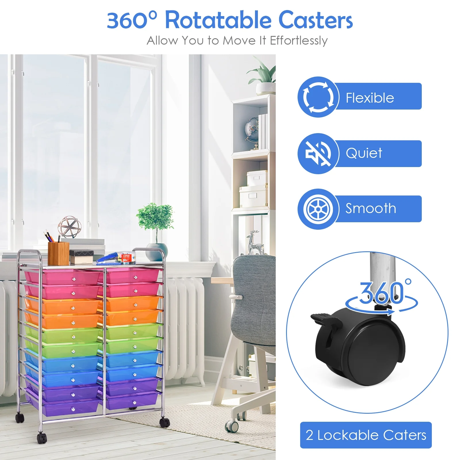 20 Drawers Storage Rolling Cart, Transparent, Multicolor - Image 6