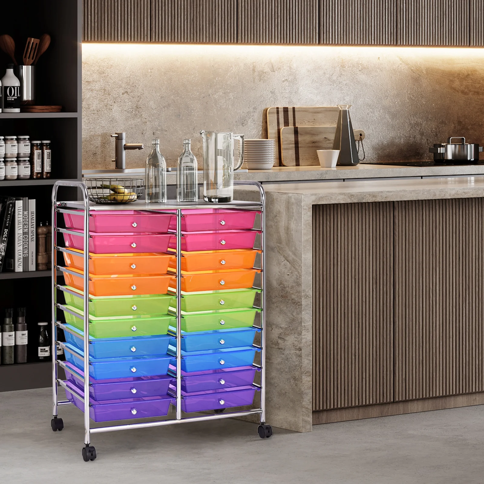 20 Drawers Storage Rolling Cart, Transparent, Multicolor - Image 7