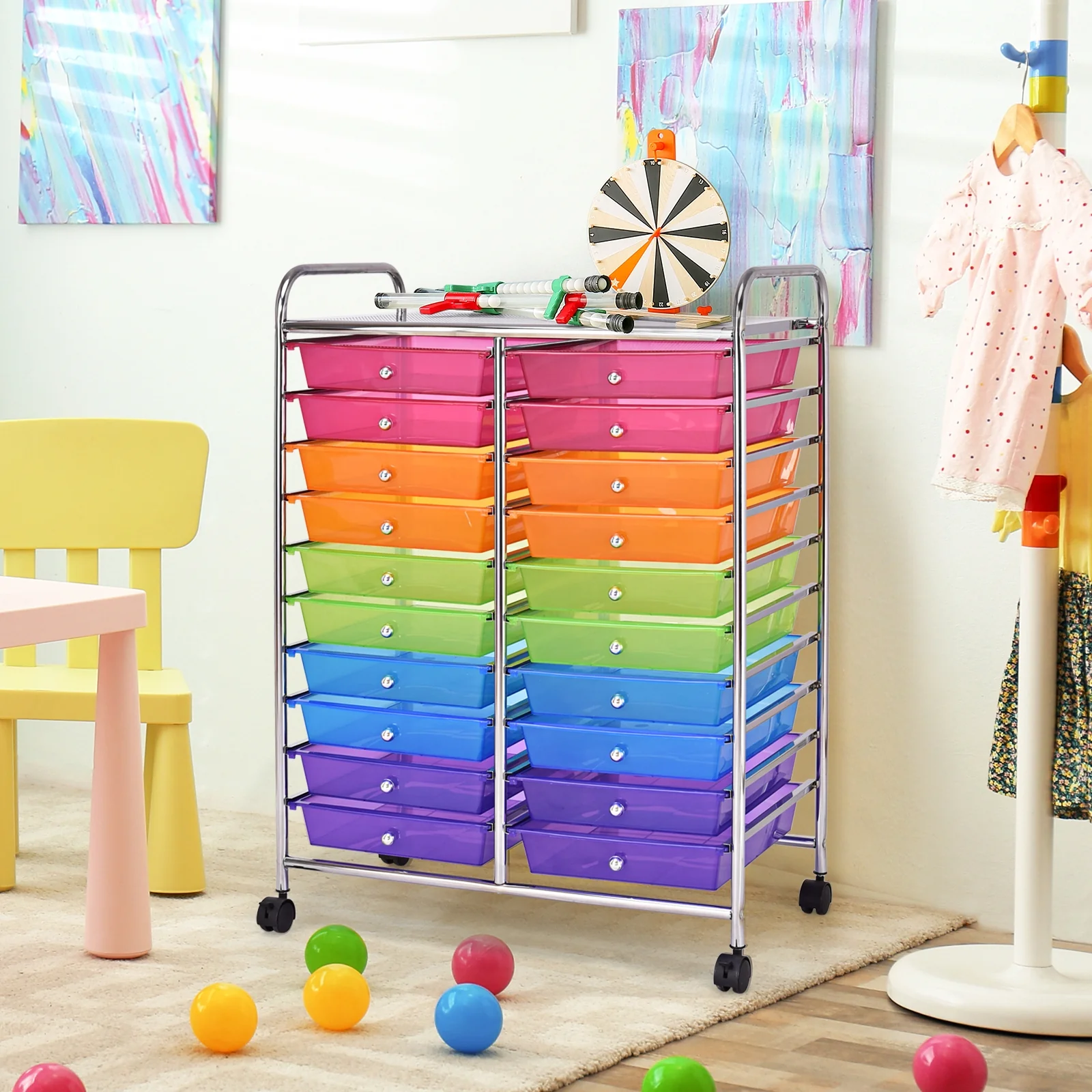 20 Drawers Storage Rolling Cart, Transparent, Multicolor - Image 8