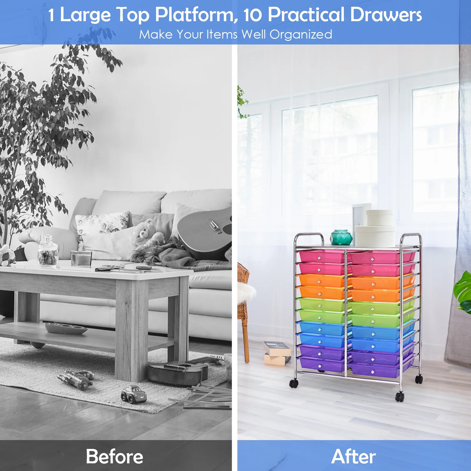 20 Drawers Storage Rolling Cart, Transparent, Multicolor - Image 9
