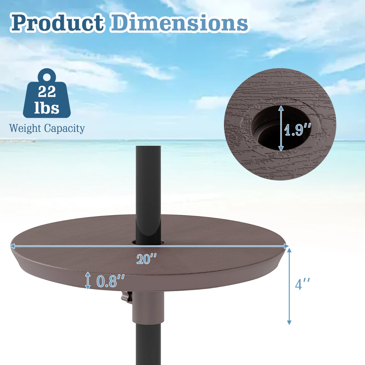 20 Inch Adjustable Outdoor Umbrella Table, 2 Sizes Patio Umbrella Pole - Image 5