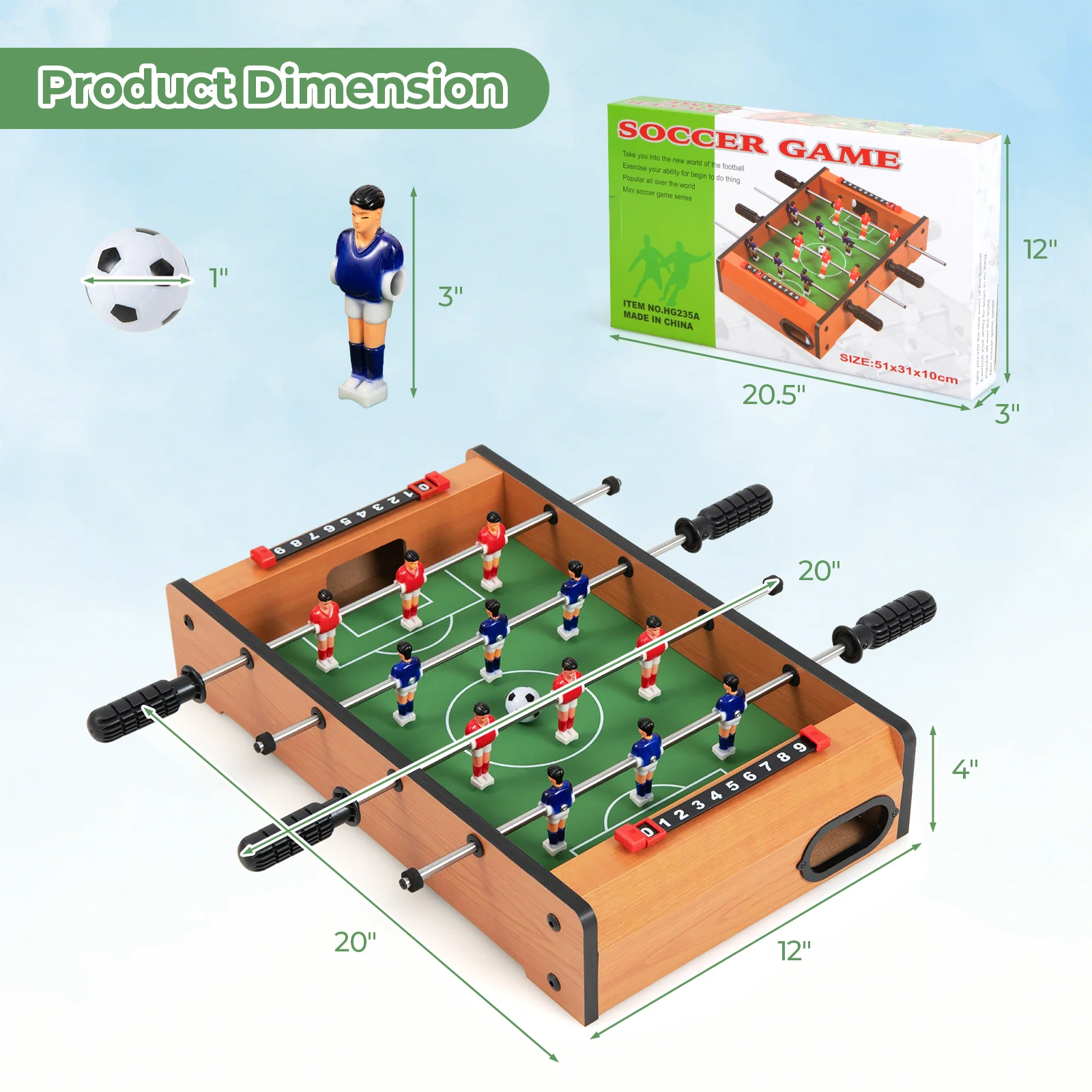 20 Inch Indoor Competition Soccer Table, Brown - Image 4