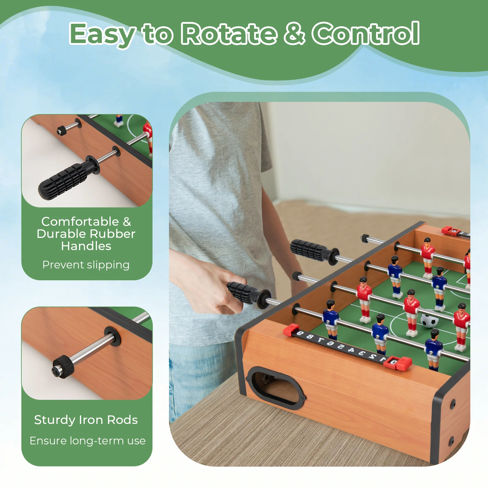 20 Inch Indoor Competition Soccer Table, Brown - Image 7