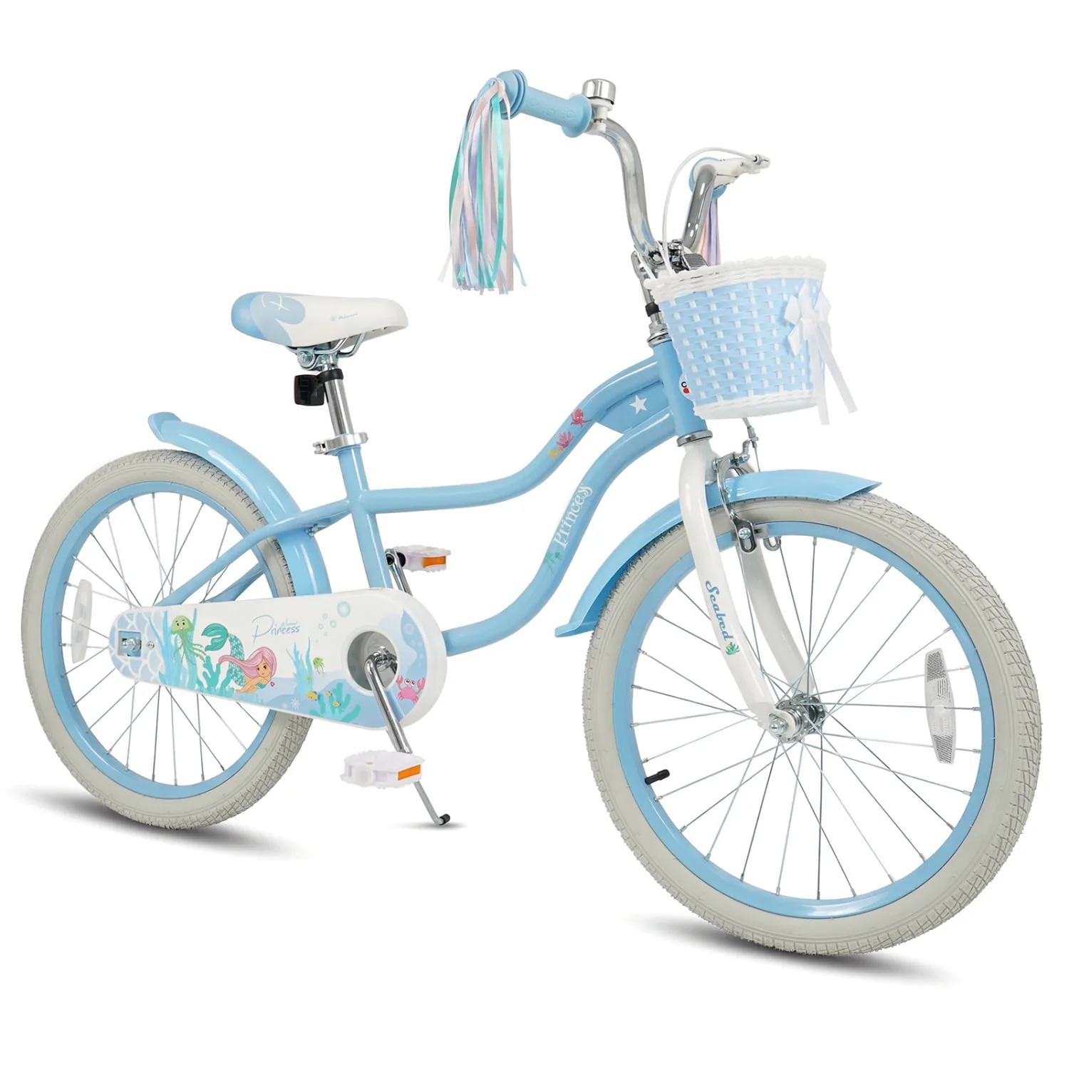 20 Inch Kids Bike, Adjustable, Princess Of The Sea Theme, Blue