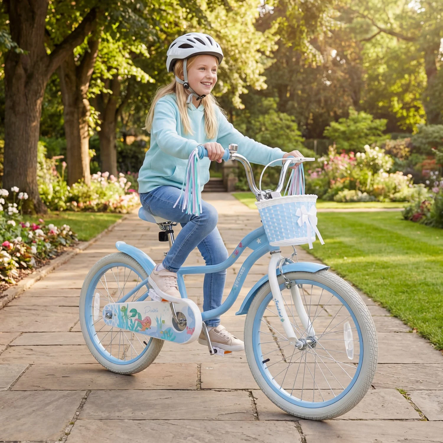 20 Inch Kids Bike, Adjustable, Princess Of The Sea Theme, Blue - Image 2