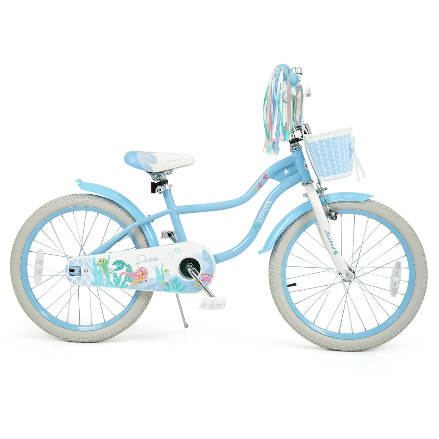 20 Inch Kids Bike, Adjustable, Princess Of The Sea Theme, Blue - Image 4