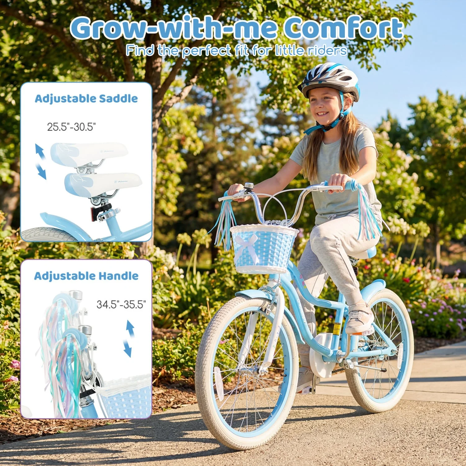 20 Inch Kids Bike, Adjustable, Princess Of The Sea Theme, Blue - Image 6