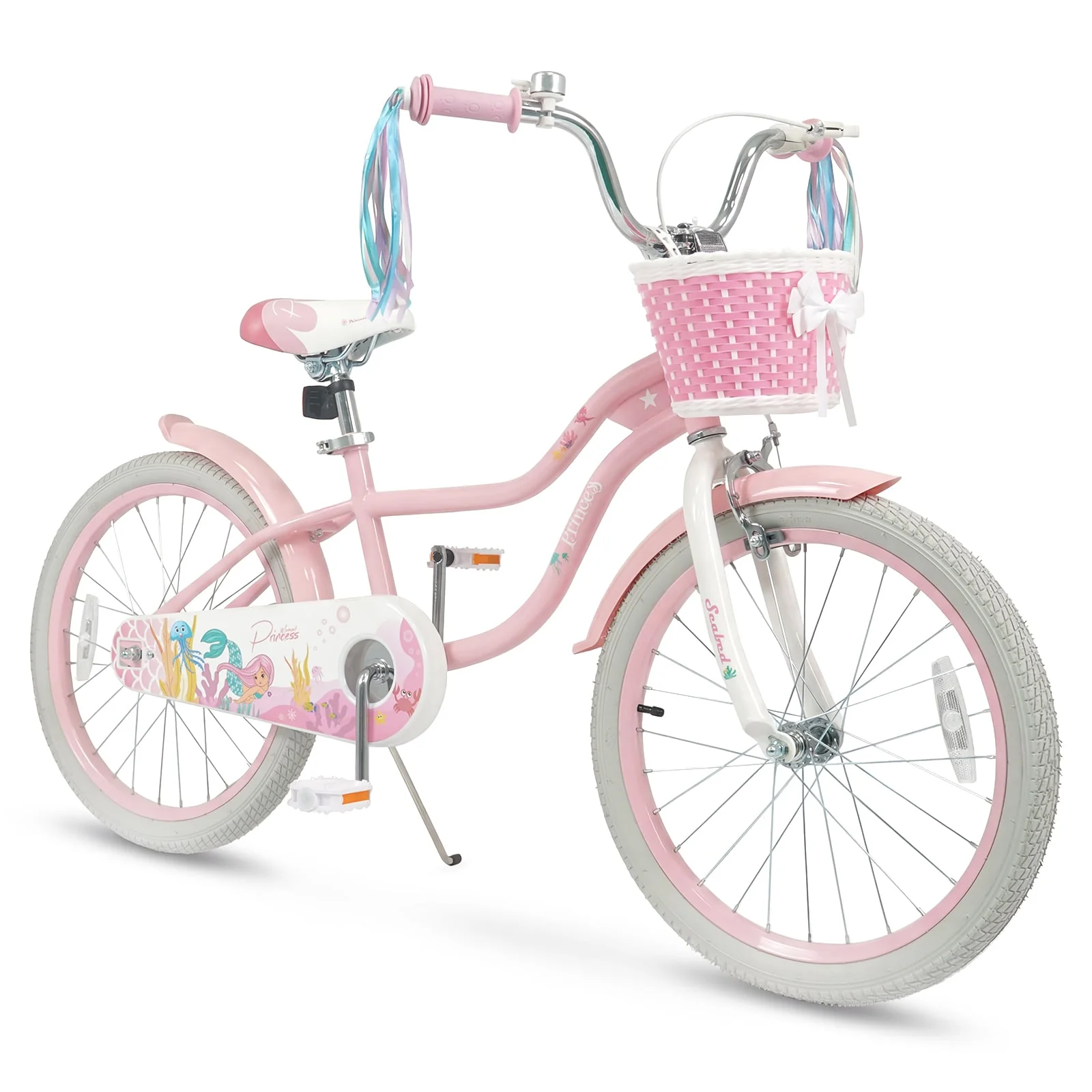20 Inch Kids Bike, Adjustable, Princess Of The Sea Theme, Pink