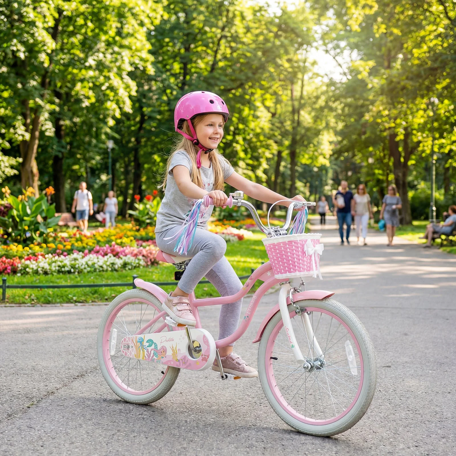 20 Inch Kids Bike, Adjustable, Princess Of The Sea Theme, Pink - Image 3