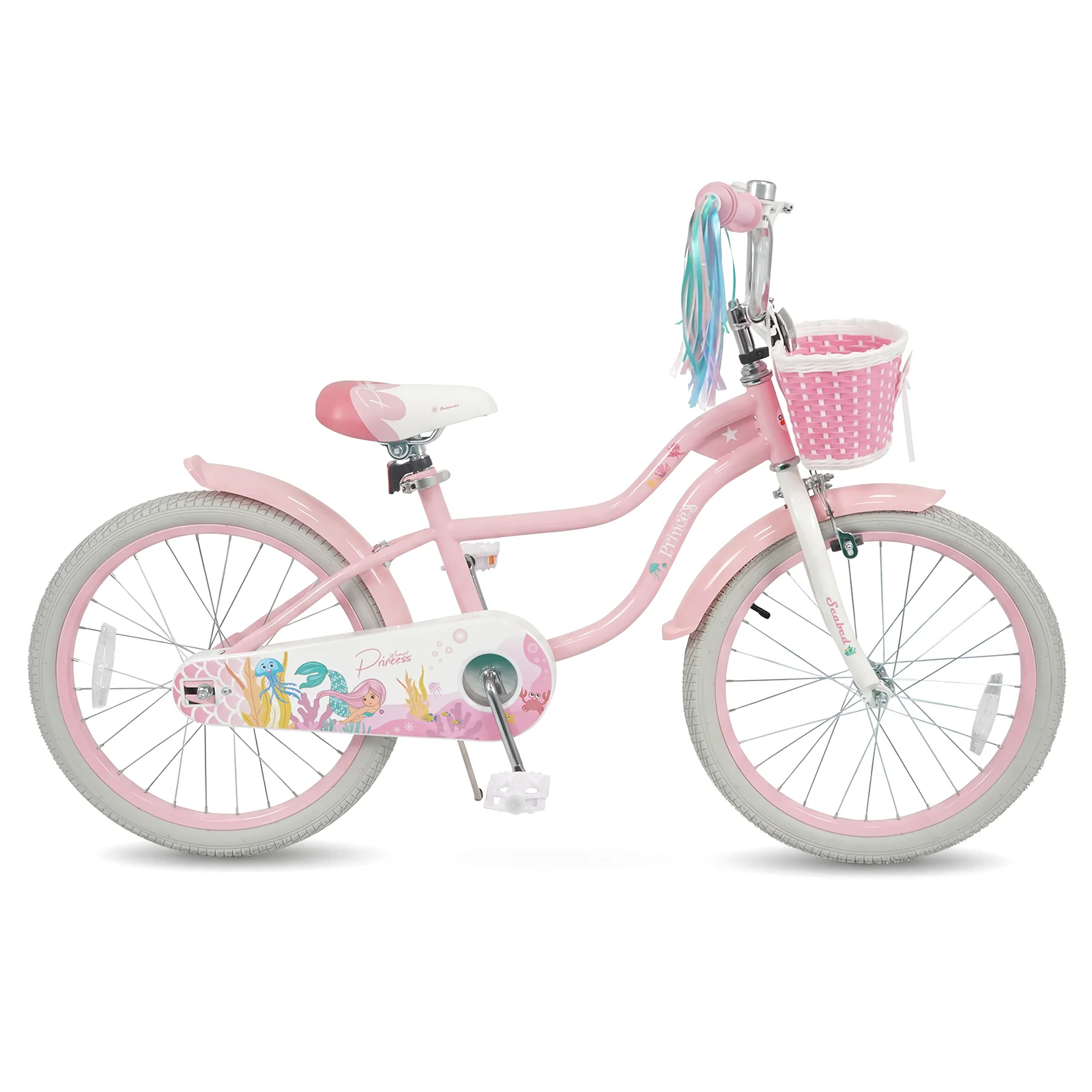 20 Inch Kids Bike, Adjustable, Princess Of The Sea Theme, Pink - Image 4