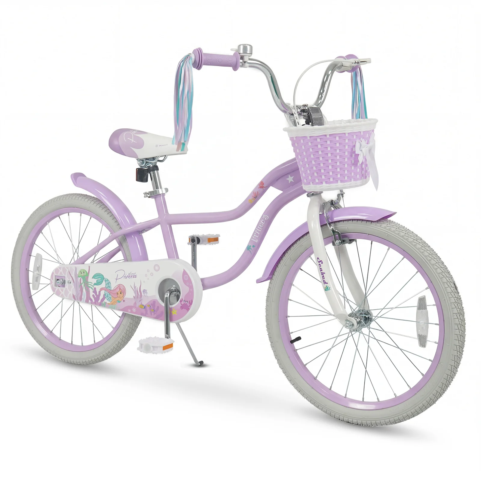 20 Inch Kids Bike, Adjustable, Princess Of The Sea Theme, Purple