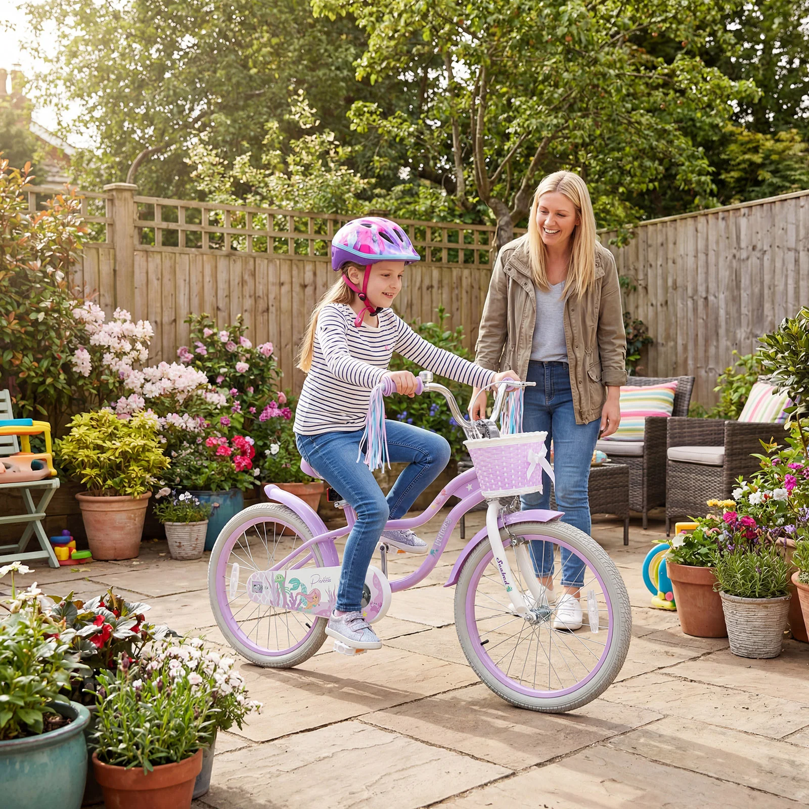 20 Inch Kids Bike, Adjustable, Princess Of The Sea Theme, Purple - Image 2