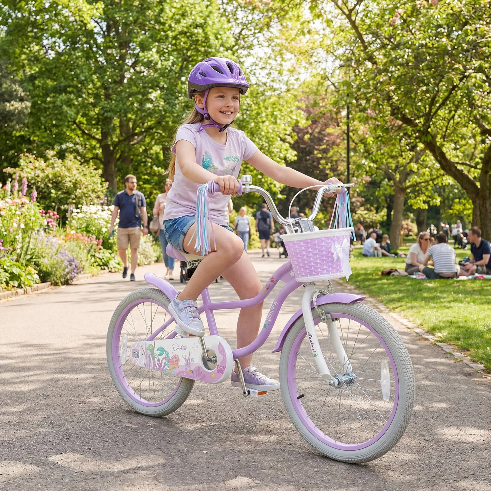 20 Inch Kids Bike, Adjustable, Princess Of The Sea Theme, Purple - Image 3