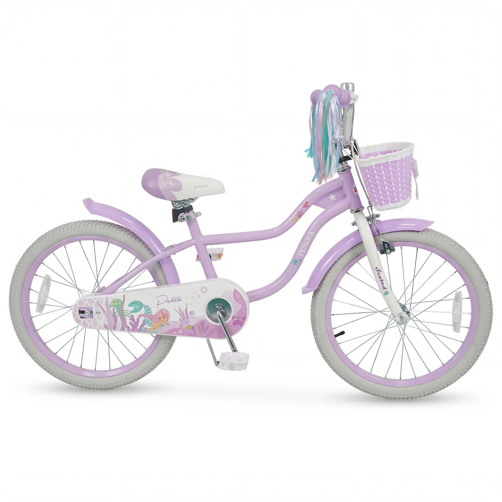 20 Inch Kids Bike, Adjustable, Princess Of The Sea Theme, Purple - Image 4