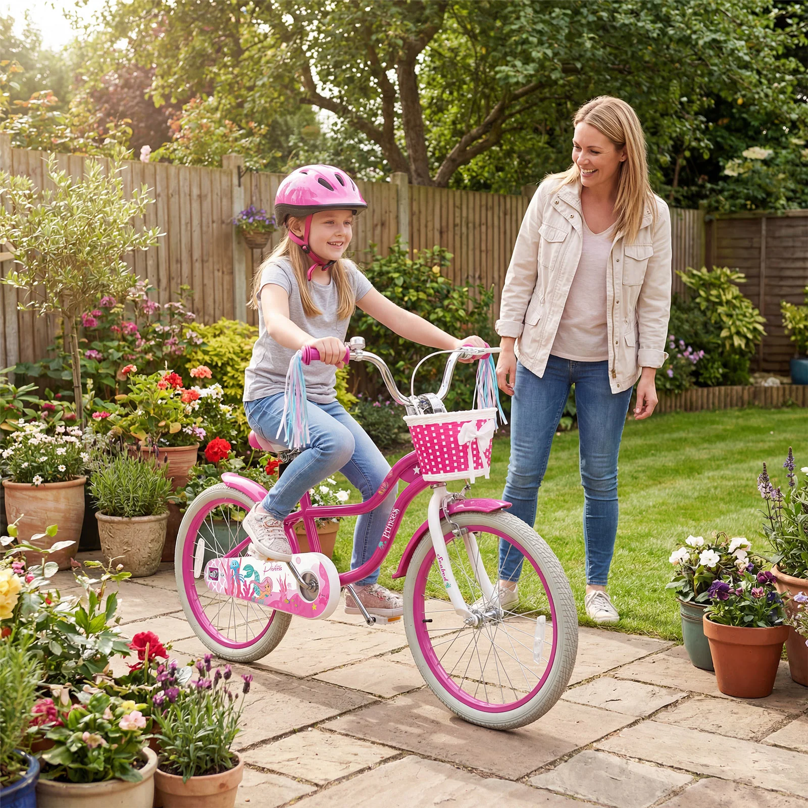 20 Inch Kids Bike, Adjustable, With Basket And Streamers, Rose Red - Image 2