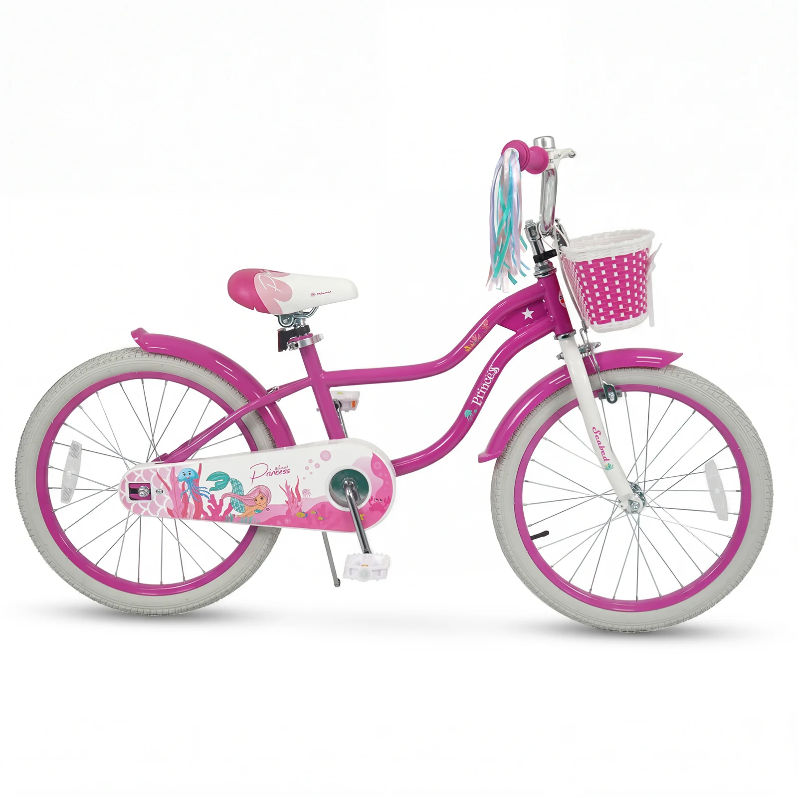 20 Inch Kids Bike, Adjustable, With Basket And Streamers, Rose Red - Image 4