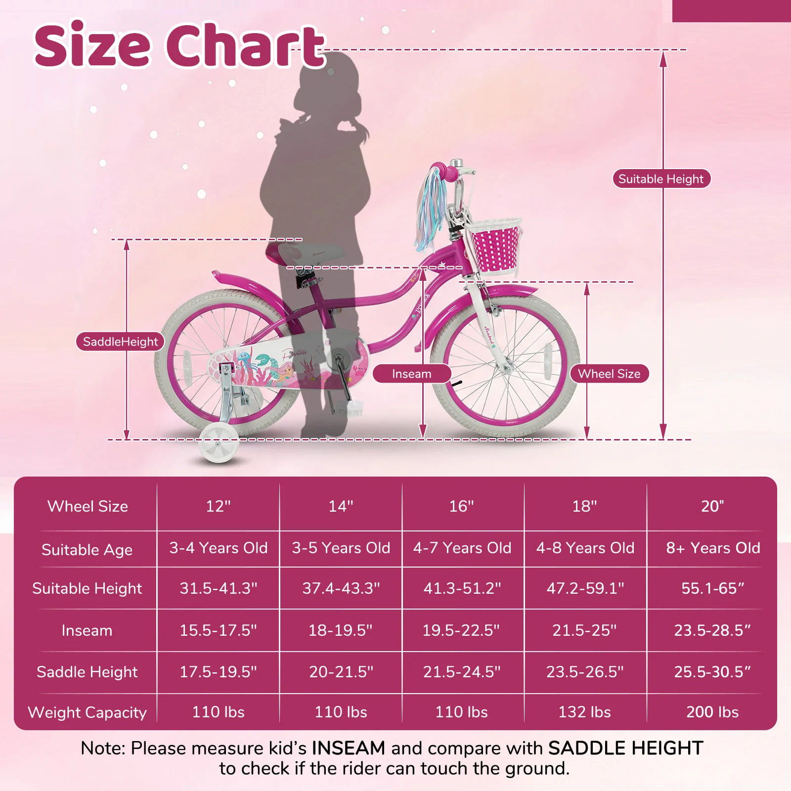 20 Inch Kids Bike, Adjustable, With Basket And Streamers, Rose Red - Image 5