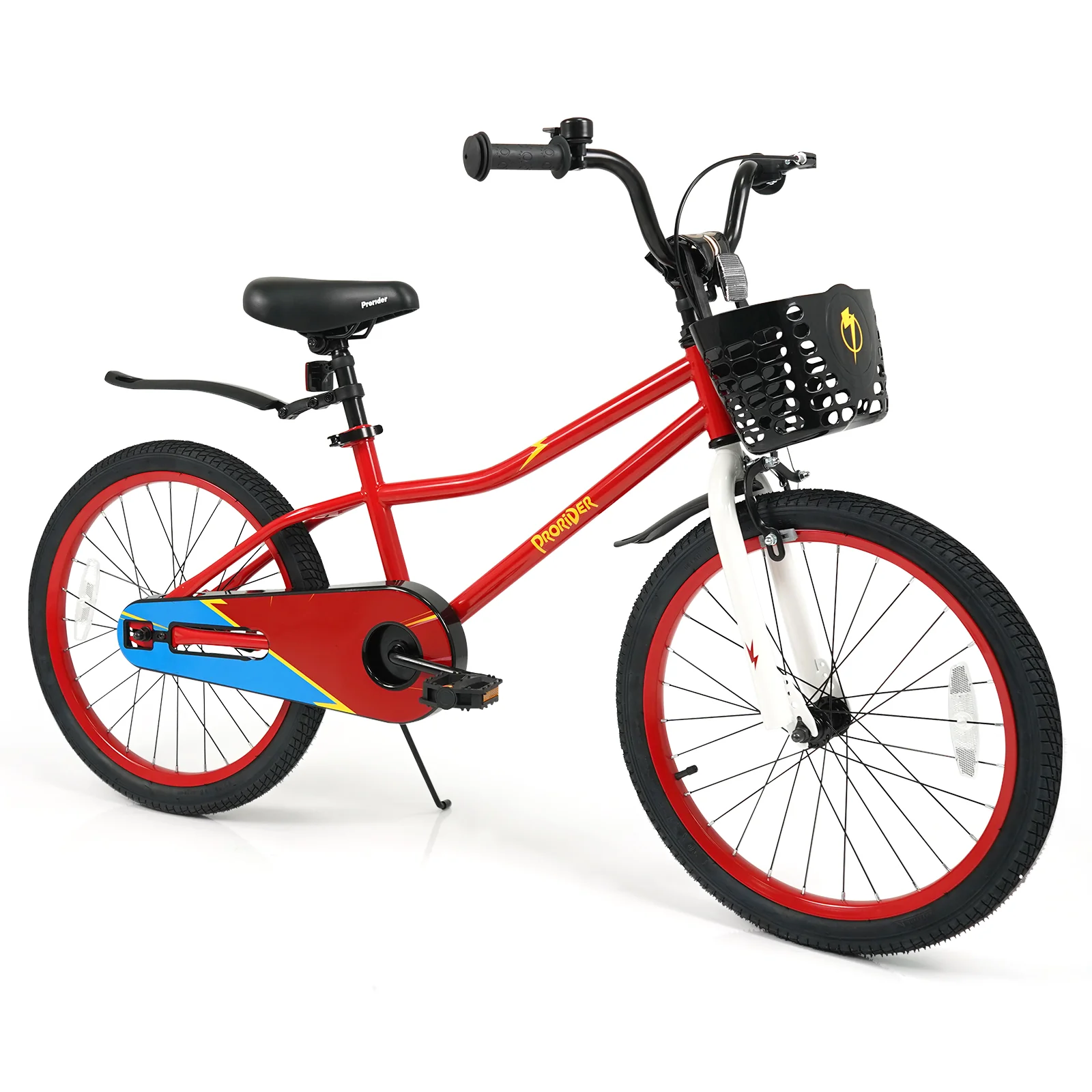 20 Inch Kids Bike Adjustable with Kickstand and Storage Basket for Aged 8+ Years, Red