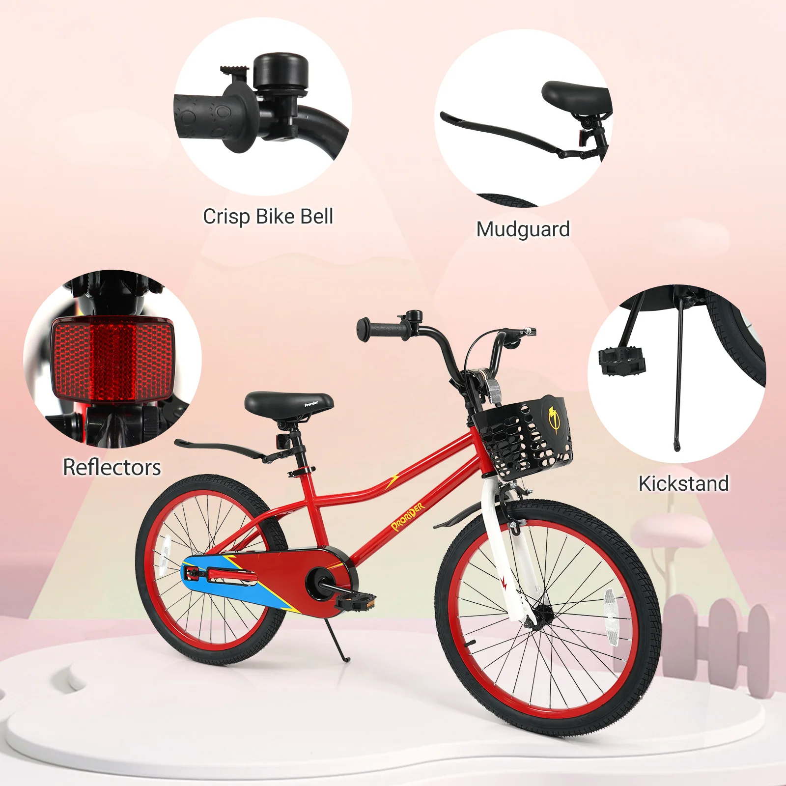 20 Inch Kids Bike Adjustable with Kickstand and Storage Basket for Aged 8+ Years, Red - Image 10