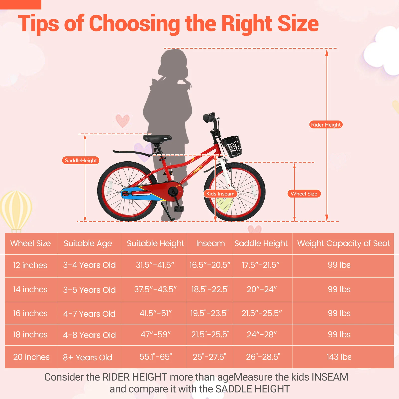 20 Inch Kids Bike Adjustable with Kickstand and Storage Basket for Aged 8+ Years, Red - Image 5
