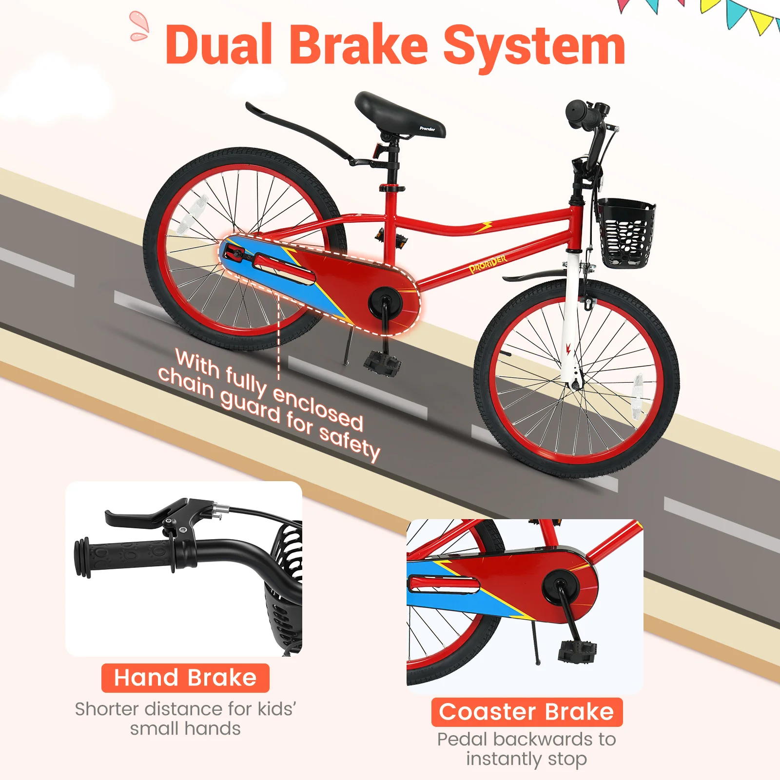 20 Inch Kids Bike Adjustable with Kickstand and Storage Basket for Aged 8+ Years, Red - Image 6