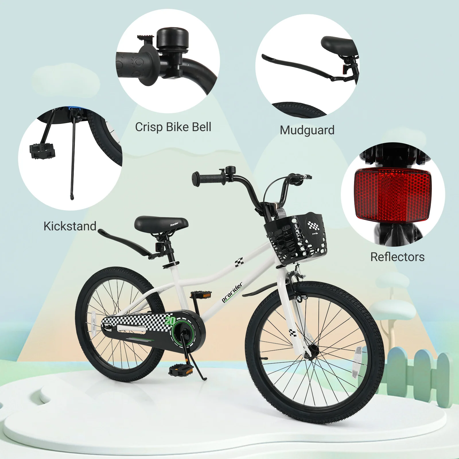 20 Inch Kids Bike Adjustable with Kickstand and Storage Basket for Aged 8+ Years, White - Image 10