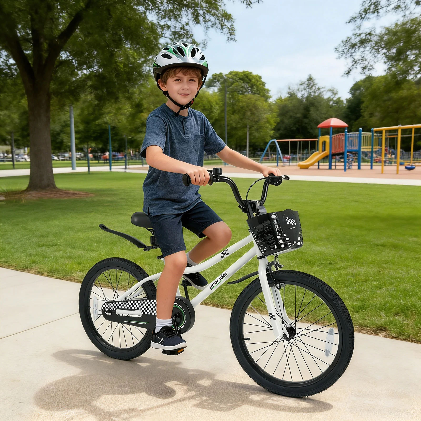 20 Inch Kids Bike Adjustable with Kickstand and Storage Basket for Aged 8+ Years, White - Image 2