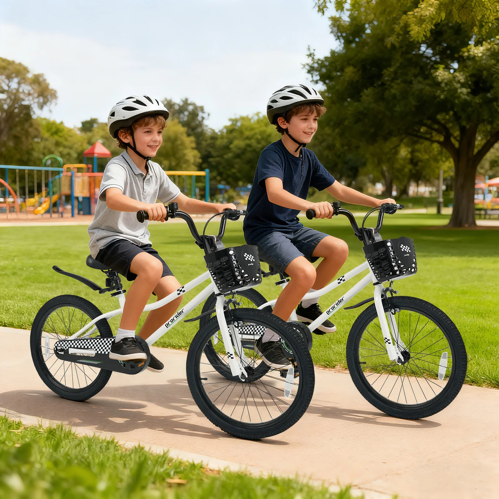 20 Inch Kids Bike Adjustable with Kickstand and Storage Basket for Aged 8+ Years, White - Image 3