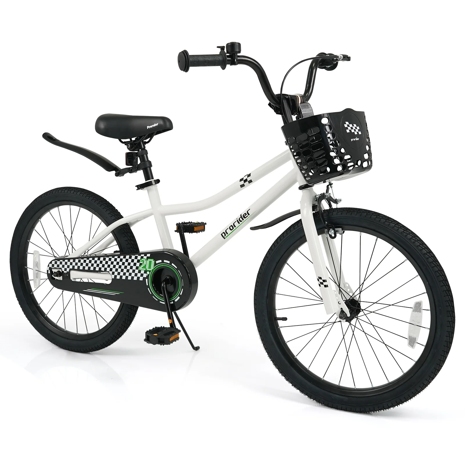 20 Inch Kids Bike Adjustable with Kickstand and Storage Basket for Aged 8+ Years, White - Image 4