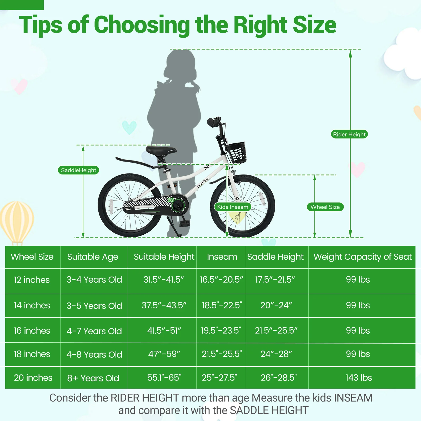 20 Inch Kids Bike Adjustable with Kickstand and Storage Basket for Aged 8+ Years, White - Image 5