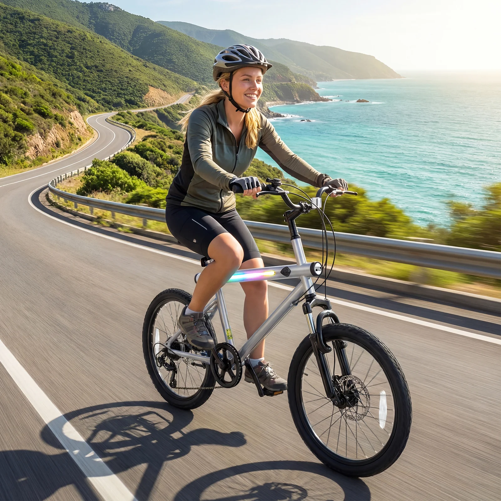 20 Inch Mountain Bike, LED Lights, 6-Speed Shimano, Silver - Image 2