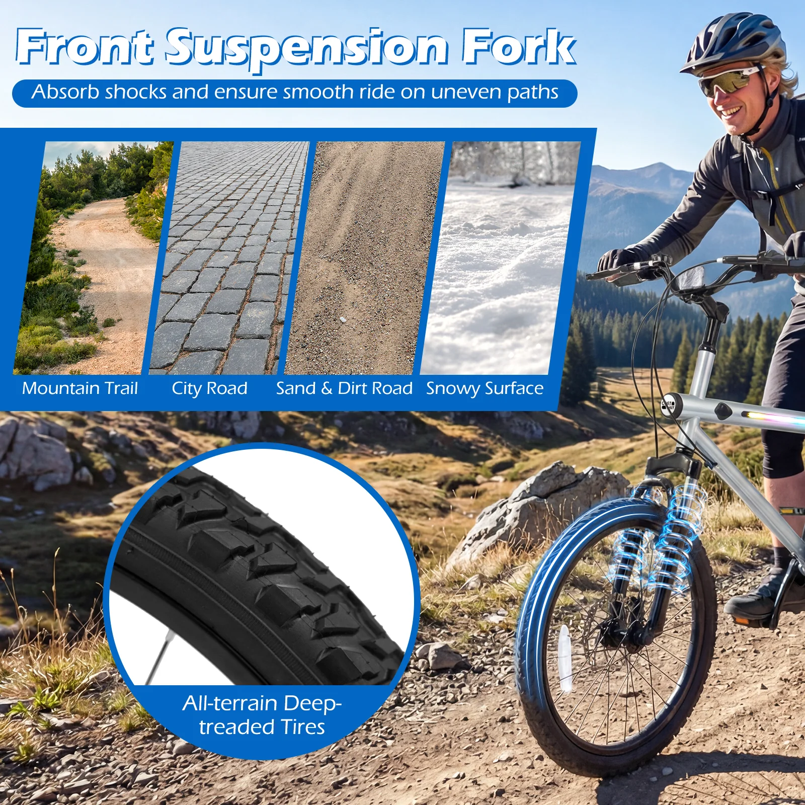 20 Inch Mountain Bike, LED Lights, 6-Speed Shimano, Silver - Image 8