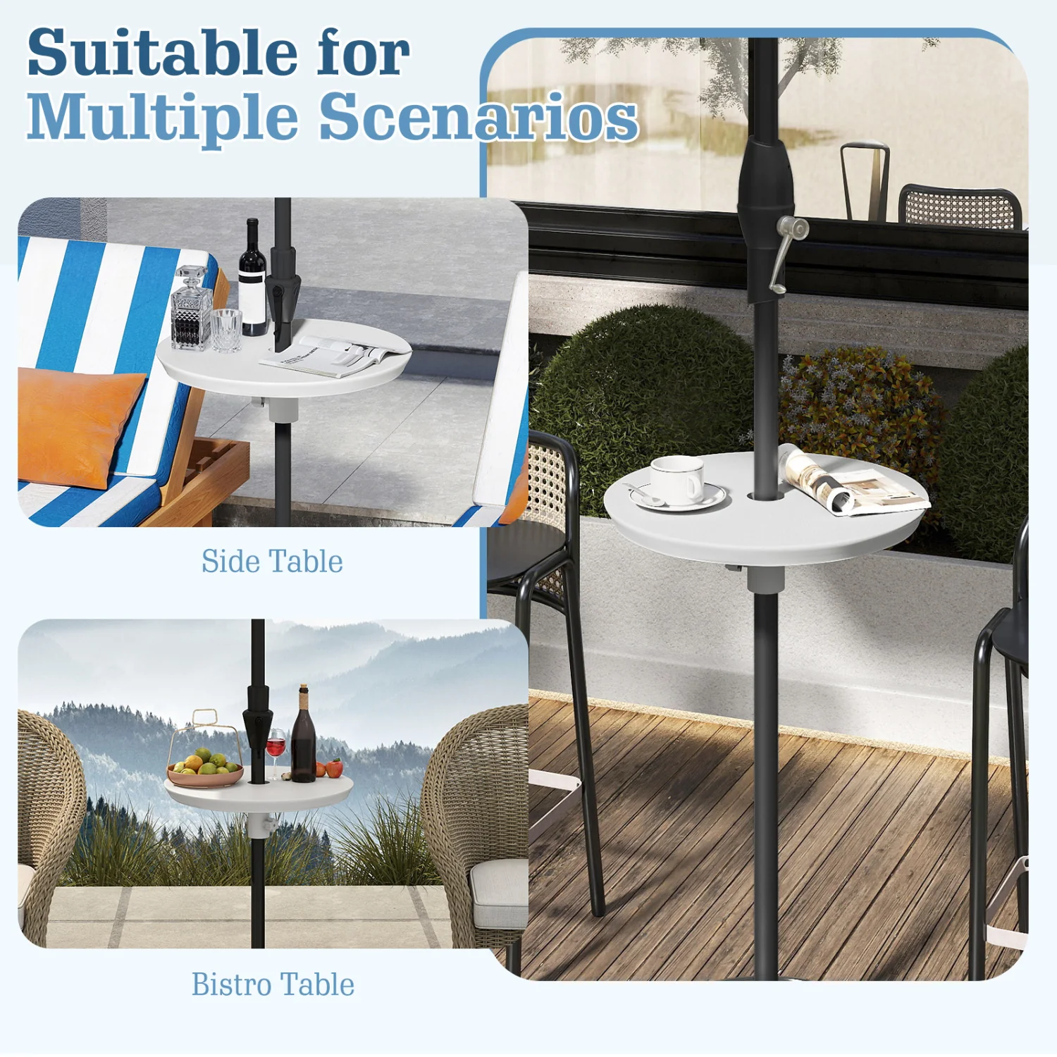 20 Inch Outdoor Adjustable Umbrella Table, White - Image 10