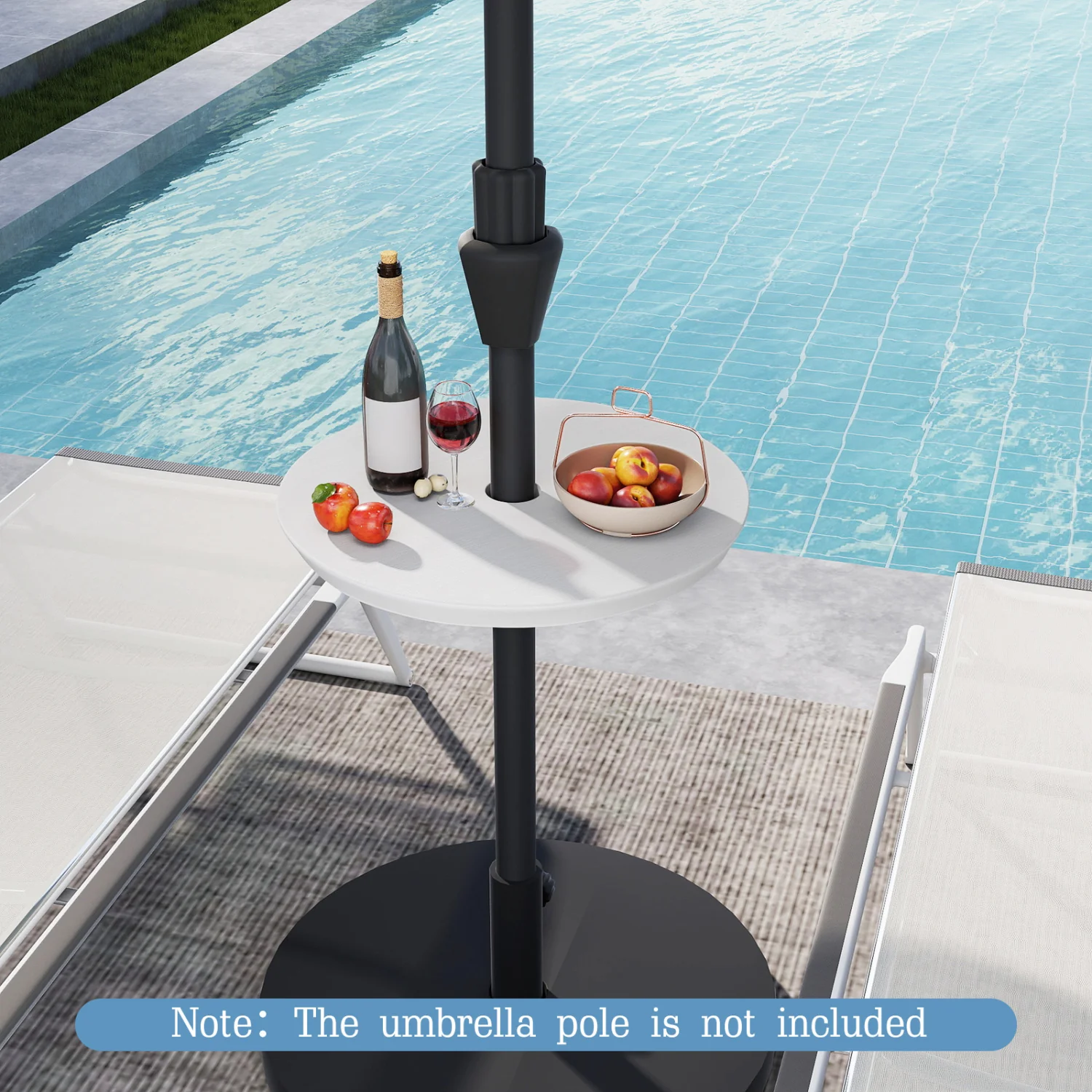20 Inch Outdoor Adjustable Umbrella Table, White - Image 3
