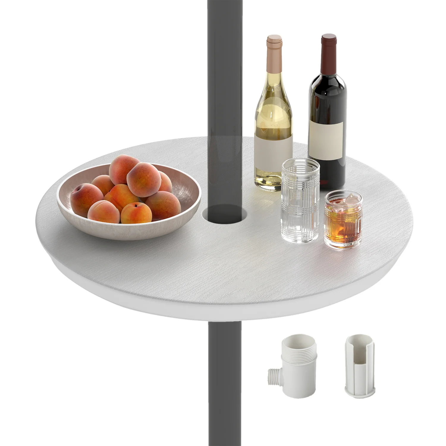 20 Inch Outdoor Adjustable Umbrella Table, White - Image 4