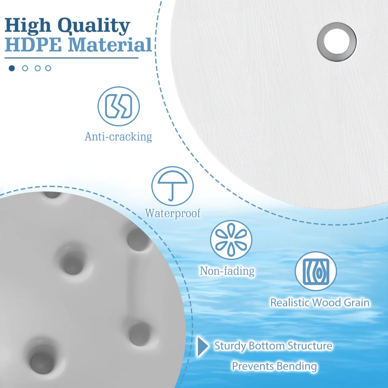 20 Inch Outdoor Adjustable Umbrella Table, White - Image 7