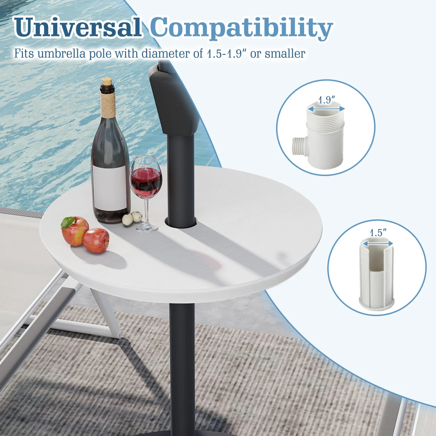 20 Inch Outdoor Adjustable Umbrella Table, White - Image 8