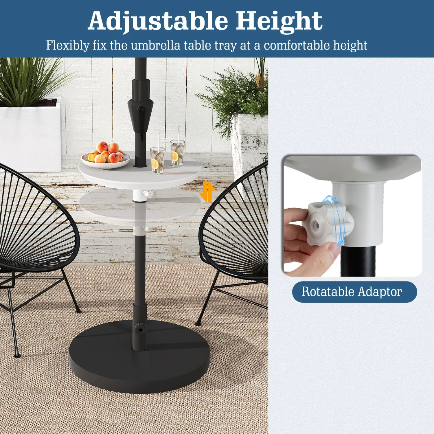 20 Inch Outdoor Adjustable Umbrella Table, White - Image 9