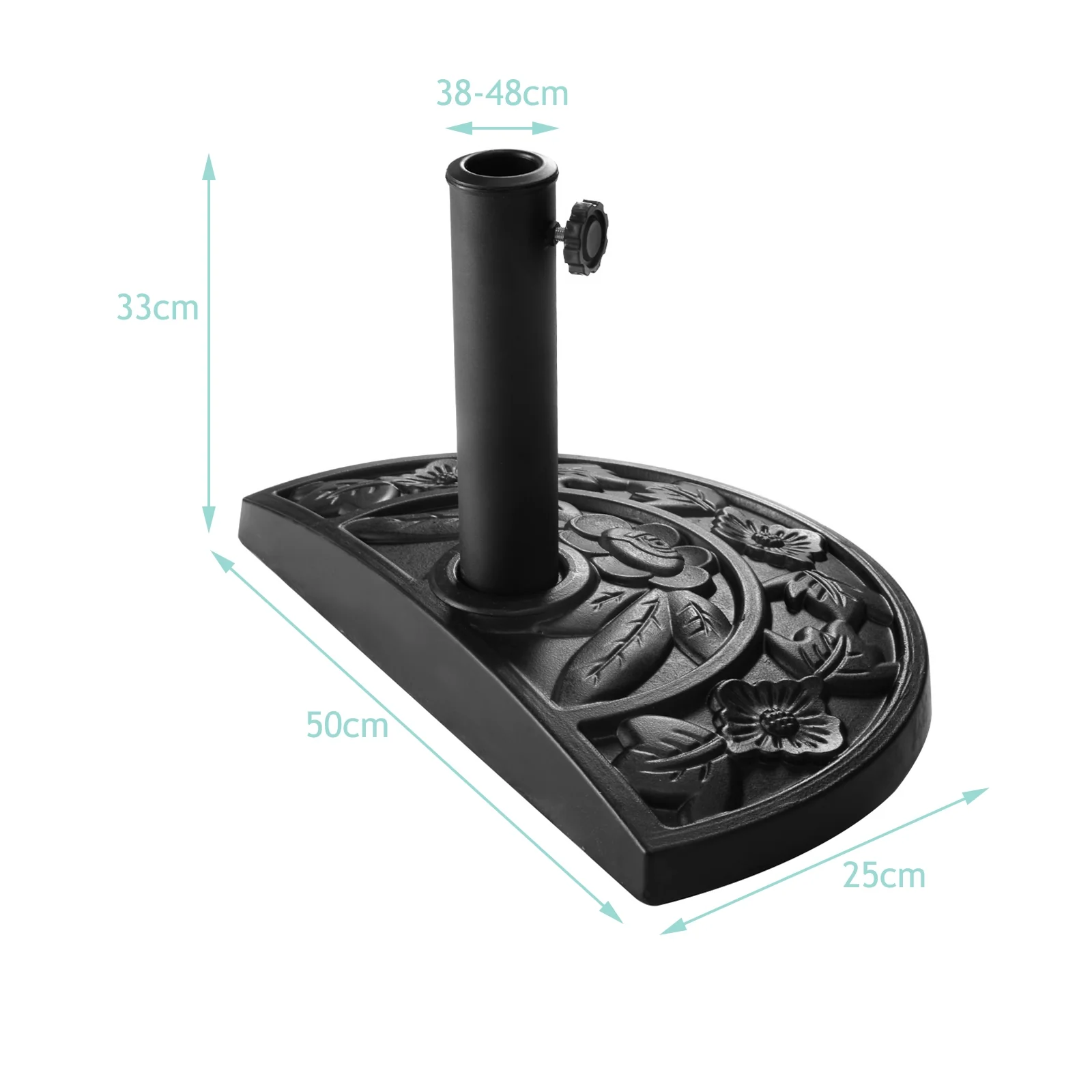 20 Inch Outdoor Patio Half Round Umbrella Base, Black - Image 6